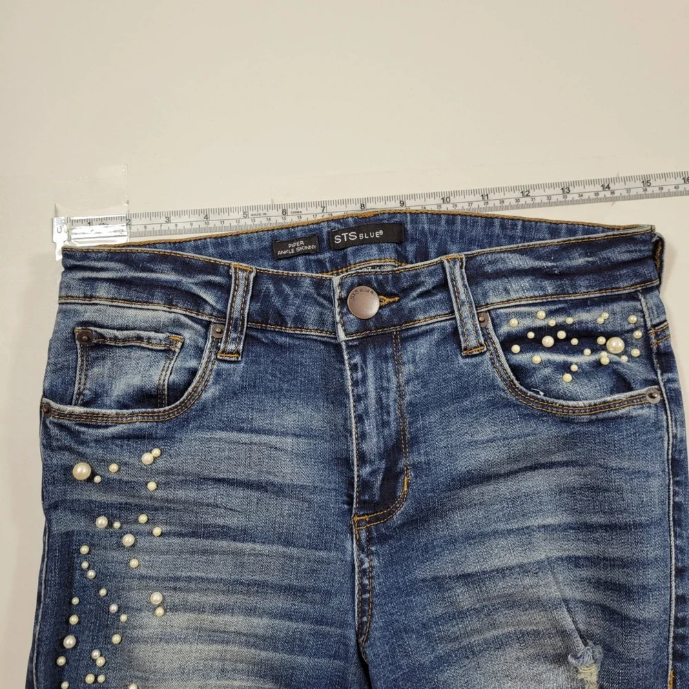 STS Blue Piper Ankle Skinny Jeans Womens 27 Blue Excellent Distressed Pearl Gem‎